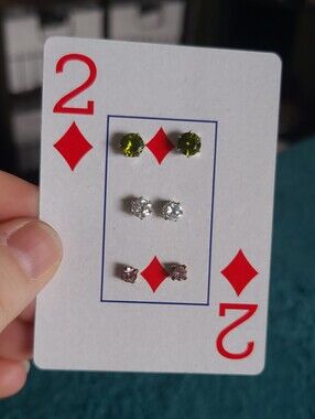 Delicate Multicolor Crystal Stud Earring Set - Green, Clear & Pink